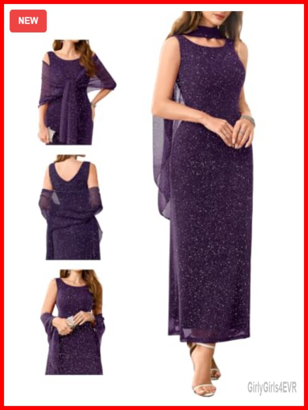 Sparkly Sequin Formal Gown with Shawl Bodycon Halter Maxi Dress